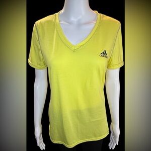 Adidas Ultimate Tee Shirt Women Large Climalite Yellow Short Sleeve Workout Yoga